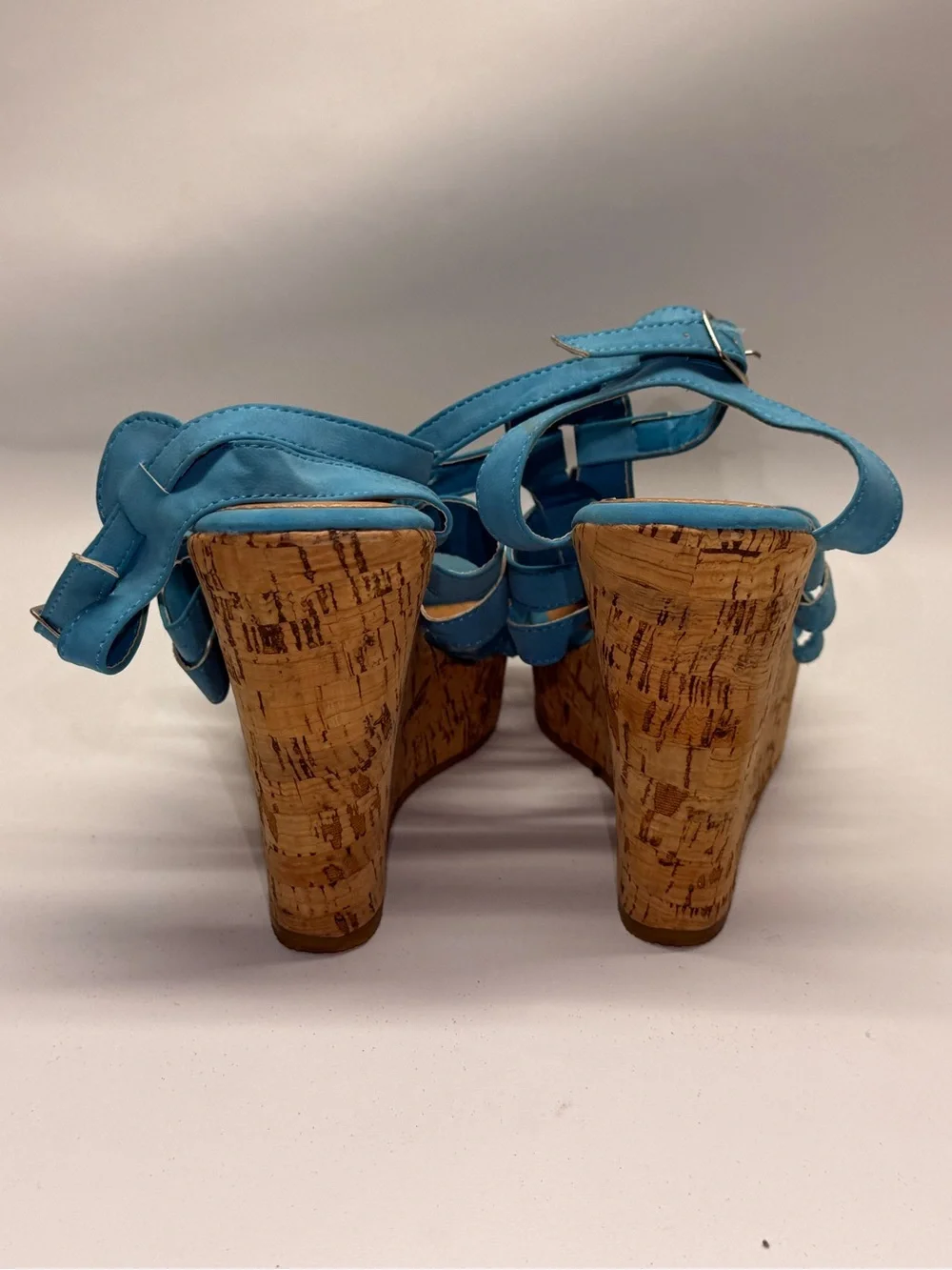 Turquoise Strappy Cork Wedge Sandals - Women - Picture 5 of 6